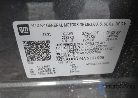 2022 Chevrolet Blazer Awd 2Lt from USA, damaged, VIN 3GNKBHR44NS131995